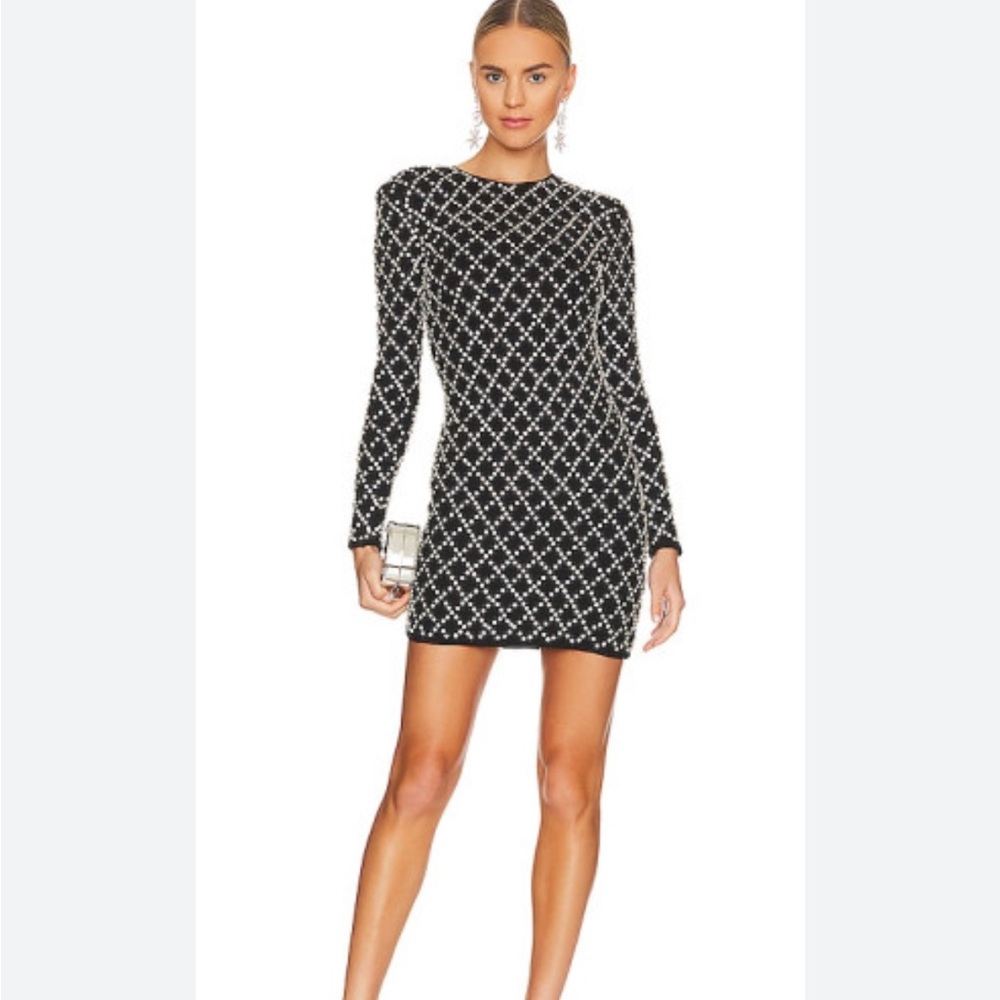 LOVE CULTURE BLACK & WHITE DIAMOND CUT SCOOP NECK PUFFED LONG SLEEVE DRESS SZ M